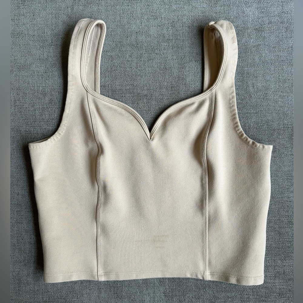 Beige V-Neck Cropped Tank Top